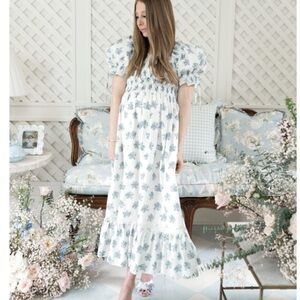 Antonio Melani x Born on Fifth Lottie Floral Print Smocked Midi Dress Blue/White